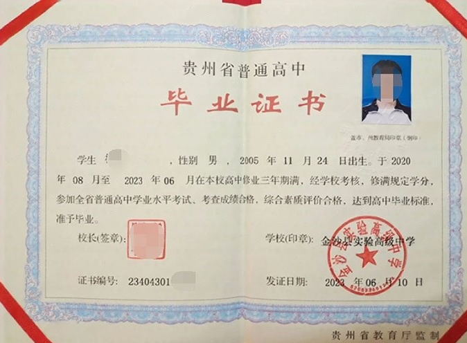 廉江金沙县实验高级中学高中毕业证样本